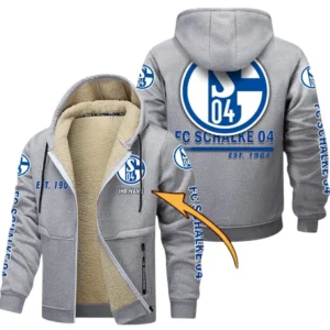 Schalke 04 Dicke Fleecejacke Herren, Fleecemantel mit Allover-Druck BDE74053125689 - Hellgrau