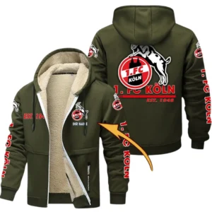 1. FC Koln Dicke Fleecejacke Herren, Fleecemantel mit Allover-Druck BDE74053125690 - Olivgrün
