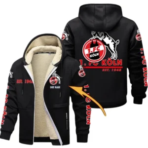 1. FC Koln Dicke Fleecejacke Herren, Fleecemantel mit Allover-Druck BDE74053125690 - Schwarz