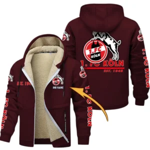 1. FC Koln Dicke Fleecejacke Herren, Fleecemantel mit Allover-Druck BDE74053125690 - Burgunderrot