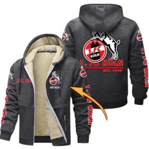 1. FC Koln Dicke Fleecejacke Herren, Fleecemantel mit Allover-Druck BDE74053125690 - Dunkelgrau