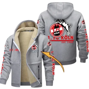 1. FC Koln Dicke Fleecejacke Herren, Fleecemantel mit Allover-Druck BDE74053125690 - Hellgrau