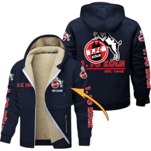 1. FC Koln Dicke Fleecejacke Herren, Fleecemantel mit Allover-Druck BDE74053125690 - Marineblau