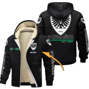 Preußen Münster Dicke Fleecejacke Herren, Fleecemantel mit Allover-Druck BDE74053125691 - Schwarz