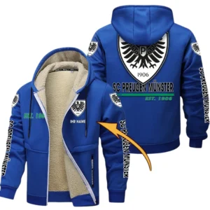 Preußen Münster Dicke Fleecejacke Herren, Fleecemantel mit Allover-Druck BDE74053125691 - Blau