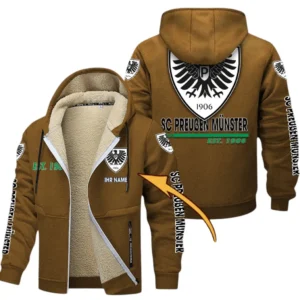 Preußen Münster Dicke Fleecejacke Herren, Fleecemantel mit Allover-Druck BDE74053125691 - Braun