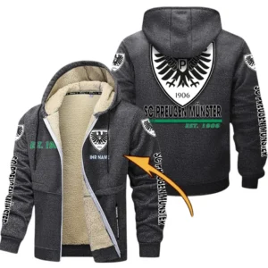 Preußen Münster Dicke Fleecejacke Herren, Fleecemantel mit Allover-Druck BDE74053125691 - Dunkelgrau