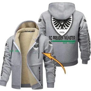 Preußen Münster Dicke Fleecejacke Herren, Fleecemantel mit Allover-Druck BDE74053125691 - Hellgrau