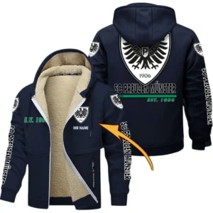 Preußen Münster Dicke Fleecejacke Herren, Fleecemantel mit Allover-Druck BDE74053125691 - Marineblau