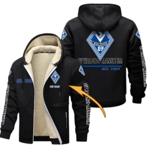 Waldhof Mannheim Dicke Fleecejacke Herren, Fleecemantel mit Allover-Druck BDE74053125693 - Schwarz