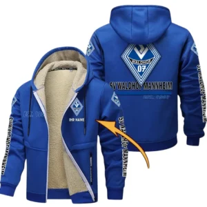 Waldhof Mannheim Dicke Fleecejacke Herren, Fleecemantel mit Allover-Druck BDE74053125693 - Blau