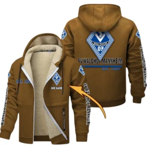 Waldhof Mannheim Dicke Fleecejacke Herren, Fleecemantel mit Allover-Druck BDE74053125693 - Braun