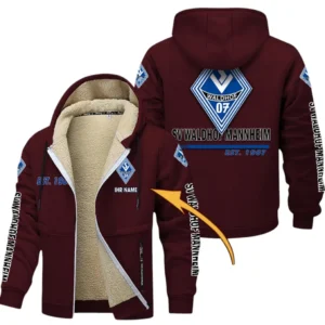 Waldhof Mannheim Dicke Fleecejacke Herren, Fleecemantel mit Allover-Druck BDE74053125693 - Burgunderrot