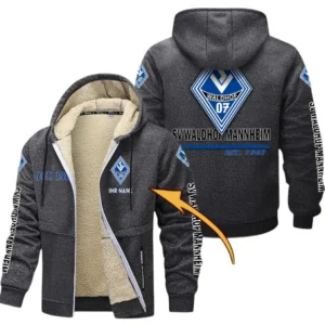 Waldhof Mannheim Dicke Fleecejacke Herren, Fleecemantel mit Allover-Druck BDE74053125693 - Dunkelgrau