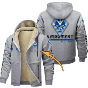 Waldhof Mannheim Dicke Fleecejacke Herren, Fleecemantel mit Allover-Druck BDE74053125693 - Hellgrau