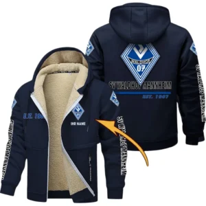 Waldhof Mannheim Dicke Fleecejacke Herren, Fleecemantel mit Allover-Druck BDE74053125693 - Marineblau