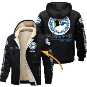 DSC Arminia Bielefeld Dicke Fleecejacke Herren, Fleecemantel mit Allover-Druck BDE74053125694 - Schwarz