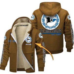 DSC Arminia Bielefeld Dicke Fleecejacke Herren, Fleecemantel mit Allover-Druck BDE74053125694 - Braun