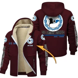 DSC Arminia Bielefeld Dicke Fleecejacke Herren, Fleecemantel mit Allover-Druck BDE74053125694 - Burgunderrot