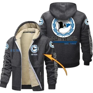 DSC Arminia Bielefeld Dicke Fleecejacke Herren, Fleecemantel mit Allover-Druck BDE74053125694 - Dunkelgrau