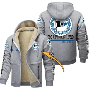 DSC Arminia Bielefeld Dicke Fleecejacke Herren, Fleecemantel mit Allover-Druck BDE74053125694 - Hellgrau
