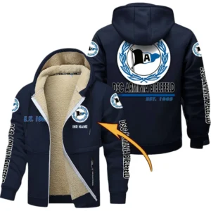 DSC Arminia Bielefeld Dicke Fleecejacke Herren, Fleecemantel mit Allover-Druck BDE74053125694 - Marineblau