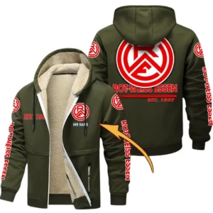 Rot-Weiss Essen Dicke Fleecejacke Herren, Fleecemantel mit Allover-Druck BDE74053125695 - Olivgrün