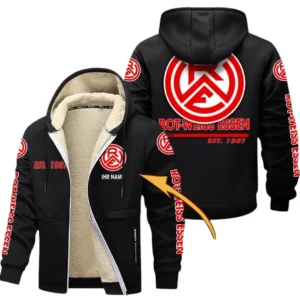 Rot-Weiss Essen Dicke Fleecejacke Herren, Fleecemantel mit Allover-Druck BDE74053125695 - Schwarz