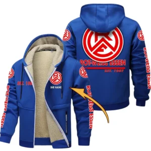 Rot-Weiss Essen Dicke Fleecejacke Herren, Fleecemantel mit Allover-Druck BDE74053125695 - Blau