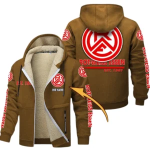 Rot-Weiss Essen Dicke Fleecejacke Herren, Fleecemantel mit Allover-Druck BDE74053125695 - Braun