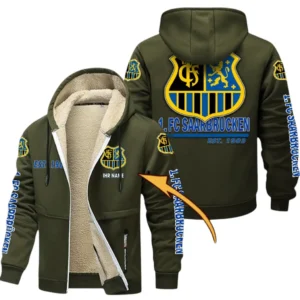 1. FC Saarbrücken Dicke Fleecejacke Herren, Fleecemantel mit Allover-Druck BDE74053125696 - Olivgrün