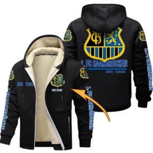 1. FC Saarbrücken Dicke Fleecejacke Herren, Fleecemantel mit Allover-Druck BDE74053125696 - Schwarz