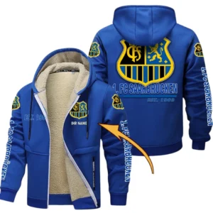 1. FC Saarbrücken Dicke Fleecejacke Herren, Fleecemantel mit Allover-Druck BDE74053125696 - Blau