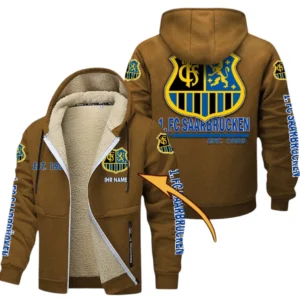 1. FC Saarbrücken Dicke Fleecejacke Herren, Fleecemantel mit Allover-Druck BDE74053125696 - Braun