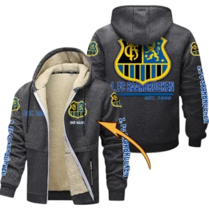 1. FC Saarbrücken Dicke Fleecejacke Herren, Fleecemantel mit Allover-Druck BDE74053125696 - Dunkelgrau