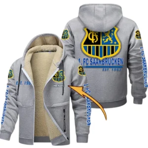 1. FC Saarbrücken Dicke Fleecejacke Herren, Fleecemantel mit Allover-Druck BDE74053125696 - Hellgrau