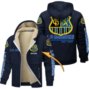 1. FC Saarbrücken Dicke Fleecejacke Herren, Fleecemantel mit Allover-Druck BDE74053125696 - Marineblau