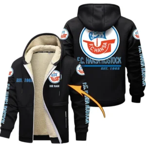 Hansa Rostock Dicke Fleecejacke Herren, Fleecemantel mit Allover-Druck BDE74053125697 - Schwarz