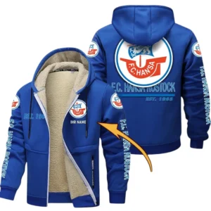 Hansa Rostock Dicke Fleecejacke Herren, Fleecemantel mit Allover-Druck BDE74053125697 - Blau