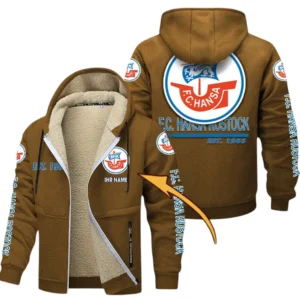 Hansa Rostock Dicke Fleecejacke Herren, Fleecemantel mit Allover-Druck BDE74053125697 - Braun