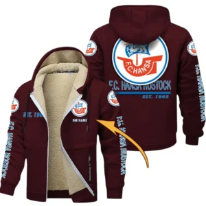 Hansa Rostock Dicke Fleecejacke Herren, Fleecemantel mit Allover-Druck BDE74053125697 - Burgunderrot