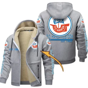 Hansa Rostock Dicke Fleecejacke Herren, Fleecemantel mit Allover-Druck BDE74053125697 - Hellgrau