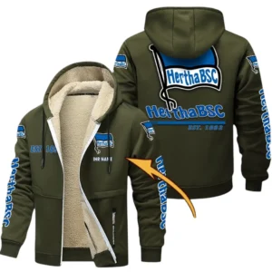 Hertha BSC Dicke Fleecejacke Herren, Fleecemantel mit Allover-Druck BDE74053125698 - Olivgrün