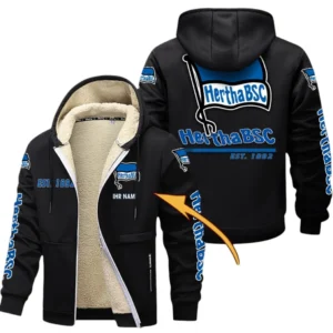 Hertha BSC Dicke Fleecejacke Herren, Fleecemantel mit Allover-Druck BDE74053125698 - Schwarz