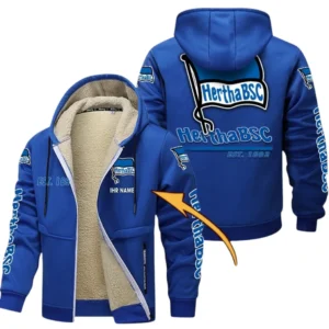 Hertha BSC Dicke Fleecejacke Herren, Fleecemantel mit Allover-Druck BDE74053125698 - Blau