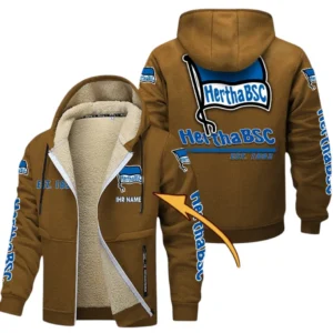 Hertha BSC Dicke Fleecejacke Herren, Fleecemantel mit Allover-Druck BDE74053125698 - Braun