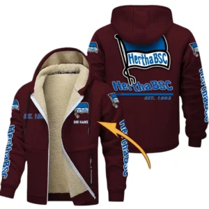 Hertha BSC Dicke Fleecejacke Herren, Fleecemantel mit Allover-Druck BDE74053125698 - Burgunderrot