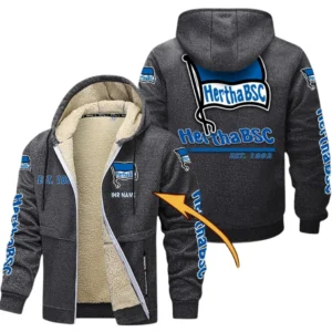 Hertha BSC Dicke Fleecejacke Herren, Fleecemantel mit Allover-Druck BDE74053125698 - Dunkelgrau
