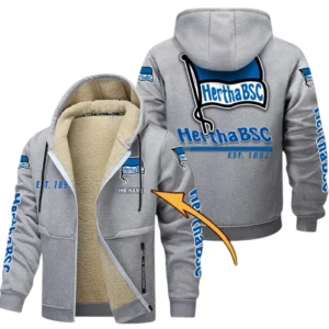 Hertha BSC Dicke Fleecejacke Herren, Fleecemantel mit Allover-Druck BDE74053125698 - Hellgrau