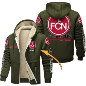 1. FC Nurnberg Dicke Fleecejacke Herren, Fleecemantel mit Allover-Druck BDE74053125699 - Olivgrün
